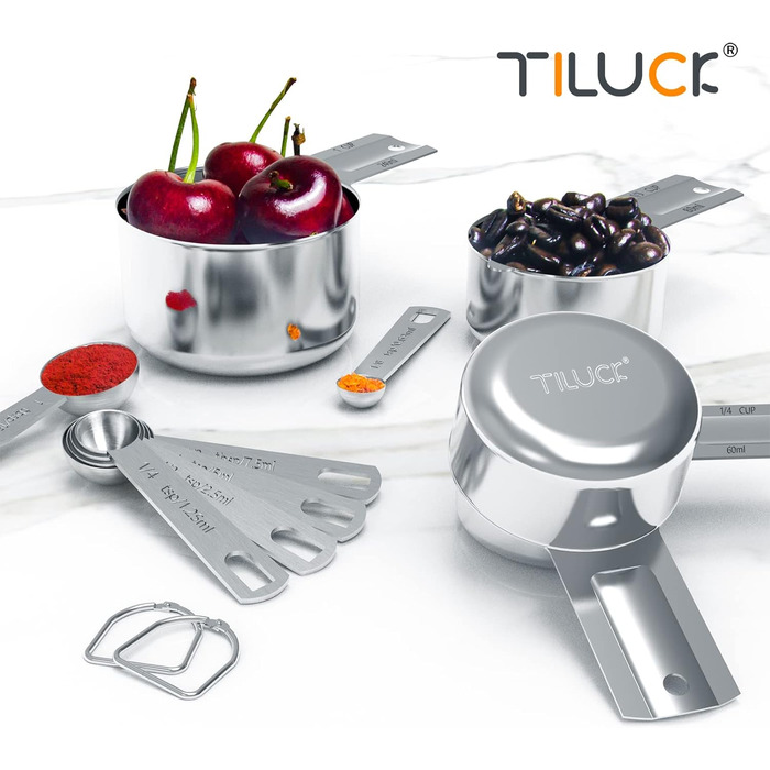TILUCK Stainless Steel Measuring Cup and Spoon Set, Cups and Spoons, Kitchen Utensils for Cooking and Baking (XX-Large)
