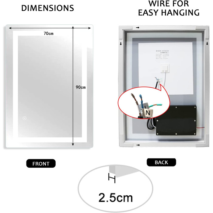 Дзеркало для ванної кімнати Sanitemodar LED 50x70 см з підсвічуванням, протизапітніюче, з сенсорним вимикачем