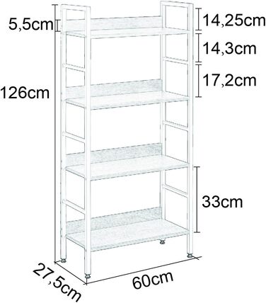 WOLTU 4-Tier Shelf Unit Bookshelf Kitchen Shelf Bathroom Shelf Made of Wood and Metal, Shelves for Storage Room 60 x 27.5 x 126 cm White + Light Oak RGB9304hei