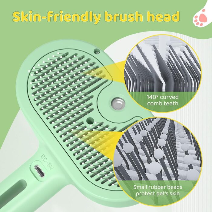 Щітка для котів і собак з парою, щітка для видалення шерсті, гребінець для котів з довгим хутром, білий (зелений)