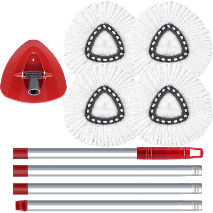 4 Piece Spin Mop Head Replacement for O Cedar Easywring 1 Tank, Spin Mop Microfiber Refill Head with 4 Sections 30-58 inches Mop Replacement Handle and 1 Cedar Mop Base (white (1 Tank System))