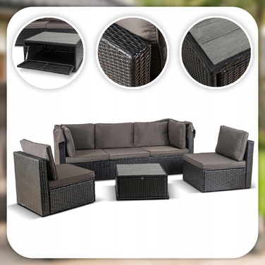 Комплект садових меблів із техноротанга MEBEL ELITE, чорний, 4 предмети