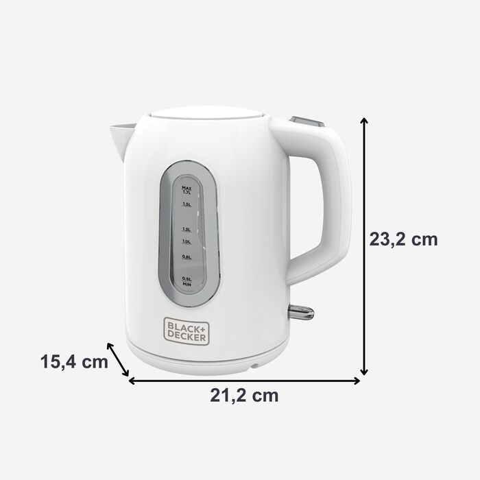 Електричний чайник BLACK+DECKER BXKE2202E, 2200W, 1.2L, поворотний на 360°, зручний для лівшів, з автовимкненням