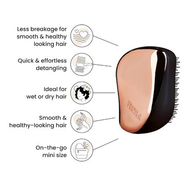 Тізер Tangle Teezer Compact Styler – Щітка для розчісування мокрого та сухого волосся. Підходить для всіх типів волосся. З захисною кришкою. Чорний & Рожеве золото