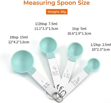 FBHappiness 4-Piece Baking Tool Set with Kitchen Measuring Spoons, Stainless Steel Handle, Measuring Cups with Scale, Measuring Spoons, Kitchen Helper (Color: 4 Green Cups) (4 Green Cups)