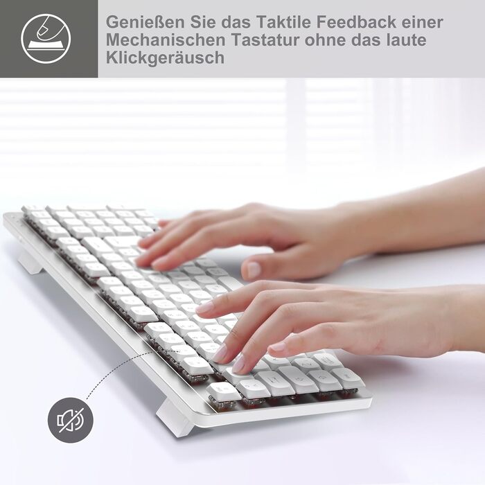 Механічна клавіатура та миша Leadsail FA98 бездротові, QWERTZ, 98 клавіш, низькопрофільний червоний перемикач, 1600 DPI, для Windows/MacOS/PC/Laptop (срібло)