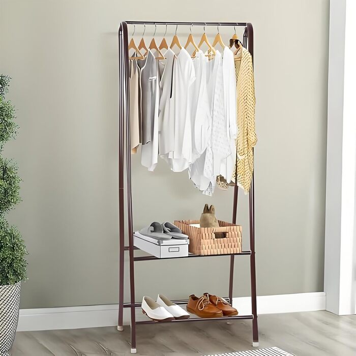 Стійка для одягу на колесах, Clothes Rack - міцна конструкція, стійка для зберігання одягу (колір: кавовий)