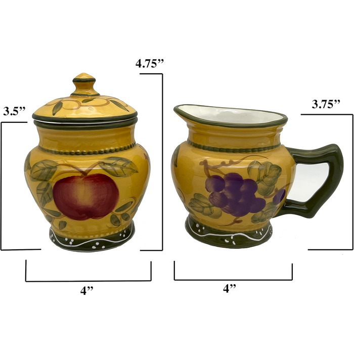 Tuscan Collection Deluxe Hand-Painted Sugar Bowl & Creamer Set by ACK