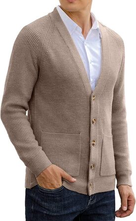 Чоловічий в'язаний кардиган Sailwind з V-подібним вирізом, зимова куртка, класичний дизайн, довгий рукав, з ґудзиками та кишенями (Пустельний хакі, L)