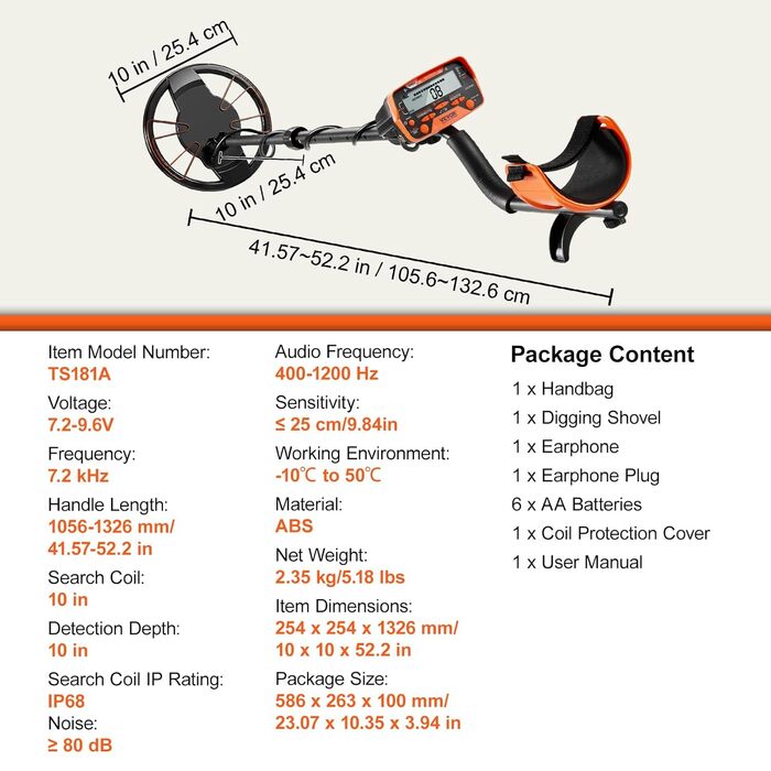 Металодетектор VEVOR для дорослих: професійний набір з 7 режимами, водонепроникний, з котушкою 25,4 см та аксесуарами