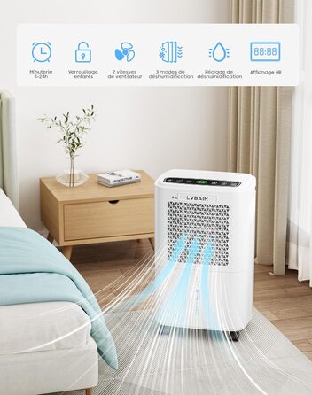 Електричний осушувач повітря 12л/день для 25м²/122м³ – потужне осушення, бак 2л, постійний дренаж, тиха робота, для спальні, підвалу, вітальні