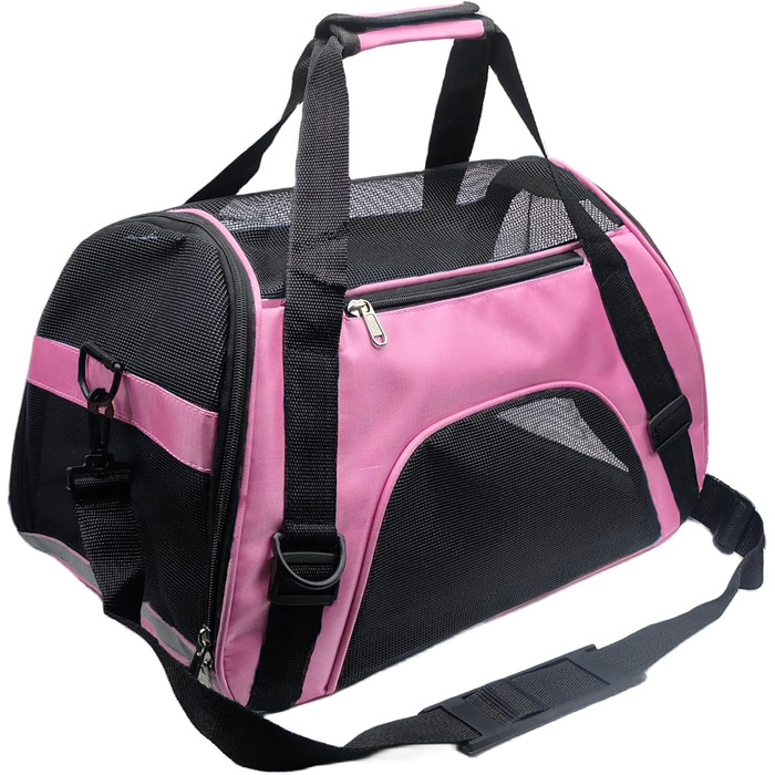 Транспортна сумка для тварин, схвалена авіакомпаніями, для середніх та маленьких котів, цуценят, кошенят, собак/котів, сумка для подорожей з тваринами (рожева, M)
