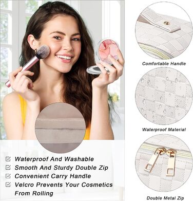 Косметичка для подорожей для жінок з великим об'ємом, водонепроникна, з перегородками, органайзер (кремовий абрикосовий)