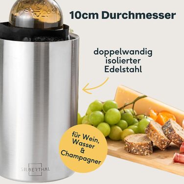 SILBERTHAL Wine Cooler Stainless Steel Double-Walled with 2 Cooling Packs - Active Cooling with Cooling Sleeves - Ideal for White Wine and Rosé