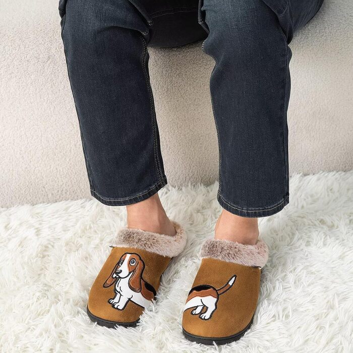 Тапочки домашні жіночі чоловічі з вишивкою у вигляді милого собачки, теплі, з плюшевою підкладкою, зимові, 36/37 EU, коричневого кольору