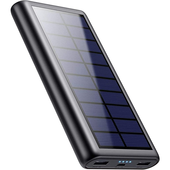 Повербанк сонячний 26800mAh з USB-C, PD3.0A 15W, 3 виходи – для iPhone, Huawei, Samsung (Чорний)