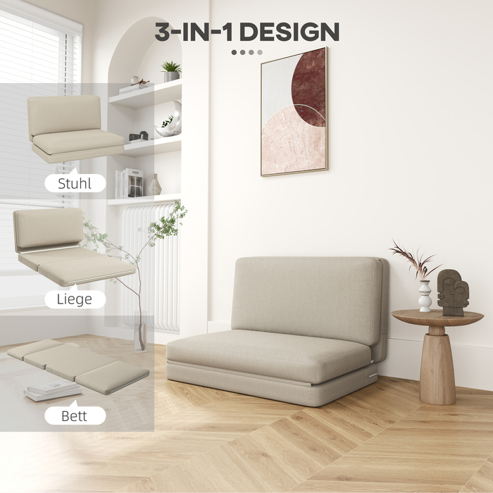 HOMCOM 3-in-1 Foldable Floor Sofa, Convertible Sofa Bed with Velvet Appearance, Padded to 240 kg Load Capacity for Bedroom, Living Room, Beige | Aosom