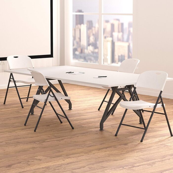Amazon Basics Folding Chairs, Plastic and Metal, 4-Piece Set, Camping Chair, Kitchen Chair, for Indoor and Outdoor Use, Up to 158 kg, 4 Pieces (4 Pieces, White)