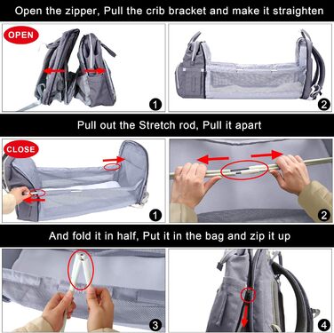 SNDMOR Diaper Bag Backpack, Convertible Diaper Backpack with Changing Pad Function, Large, Multifunctional Diaper Bag with Changing Mat, Stroller Hooks, Suitable for Mom and Dad