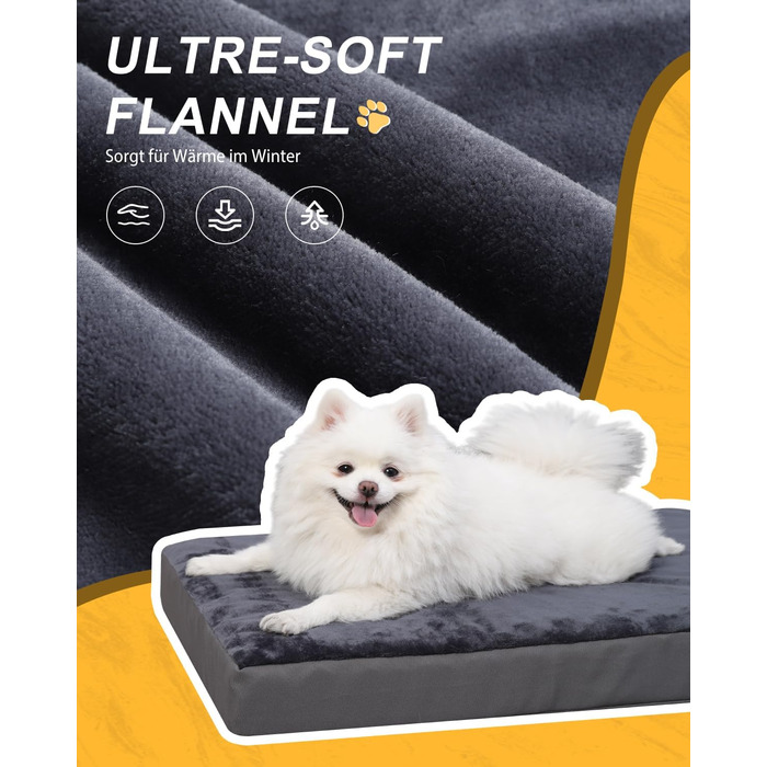 Favodormir Orthopedic Dog Bed, Dog Cushion for Large Dogs XXL, with Washable Removable Cover, Outdoor Dog Mat, Dog Basket, Dog Mattress for Large Dogs, 119x73x9cm (L 58 x W 43 x H 7 cm, Dark Grey)