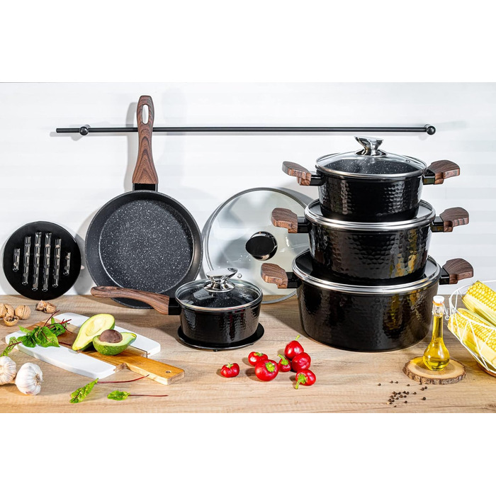 Набір каструль та сковорідок Edenberg 12 предметів з антипригарним покриттям (індукційні)