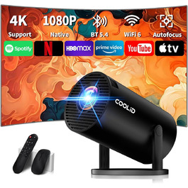 Портативний проєктор Mini Beamer 4K з WiFi, Bluetooth 5.4, автоматичною корекцією трапецеїдальних спотворень, 270° обертання, підтримка USB/PS5, з пультом ДУ та мишею, чорний