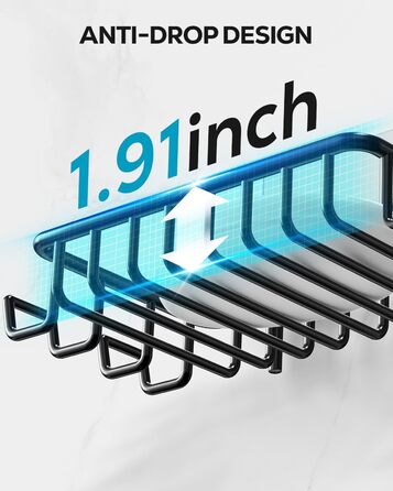 Тримач для мила з нержавіючої сталі з 4 гачками та зливом, самоклеючий, для душу та ванної кімнати (Чорний)