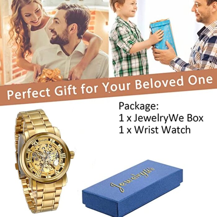 Чоловічий годинник JewelryWe з ручним заводом, аналоговий, Steampunk, з циферблатом з римськими цифрами (золото)