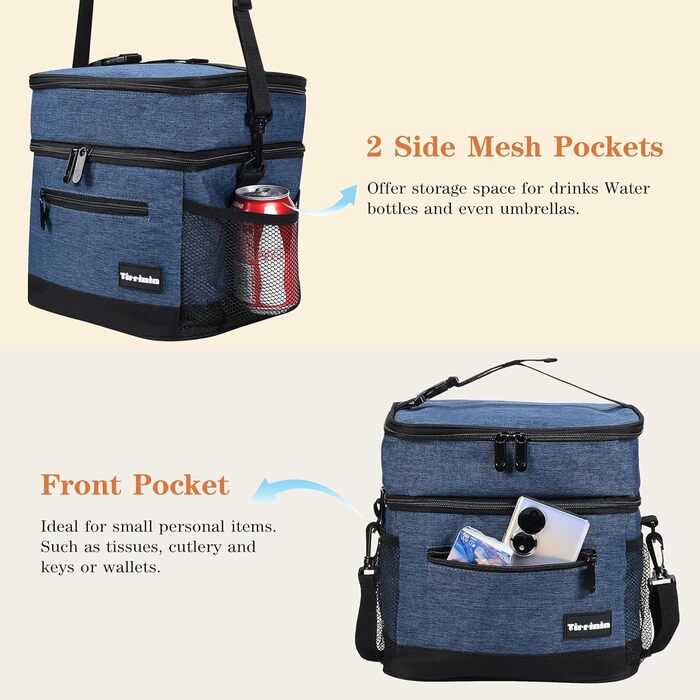 Термосумка-ланчбокс Kato Tirrinia 17L для чоловіків, виготовлена з вишуканого темно-синього матеріалу. Ідеальна для роботи, фітнесу, школи та пікніків. Зручний регульований ремінь, витримує витоки, компактно складається.