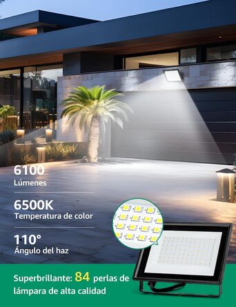 Aigostar LED Flood Light Outdoor Indoor 100W 8700LM Cool White 6500K LED Spotlight Projector IP65 Waterproof LED Outdoor Floodlight for Bright Garden Garage Sports Field Yard Floodlight (70W, 2 pcs)