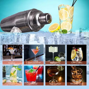 Набір шейкер для коктейлів, 5 предметів, 750 мл, нержавіюча сталь, професійний барменський набір, комплект для приготування Мартіні, барний інструмент для дому, з рецептами коктейлів (сірий)