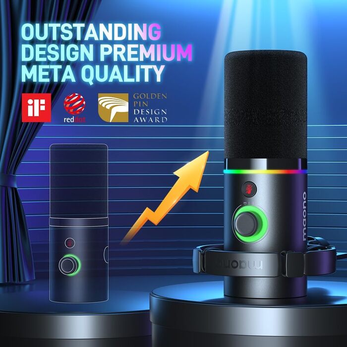 Мікрофон MAONO PD200XS XLR/USB: Набір для стримінгу, запису та геймінгу з RGB підсвіткою, регулюванням гучності та беззвучною кнопкою