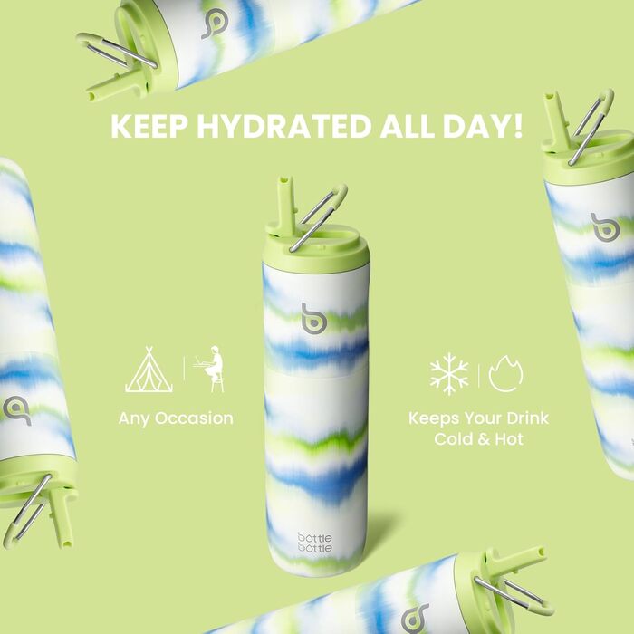 BOTTLE BOTTLE Insulated Stainless Steel Water Bottle 750 ml with Straw, Lid & Handle – Leak-Proof, BPA-Free, Double-Walled – Ideal Water Bottle for Sports, Travel & Fitness (Green) (Mist)