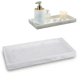 Набір для ванної кімнати 4 предмети з піддоном - дозатор для мила (цинк), стакан для зубних щіток, мильниця та поличка - мармуровий малюнок, бамбук - сучасний органайзер (піддон Marble)