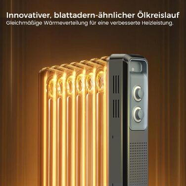 Масляний радіатор COWSAR з економним споживанням енергії, швидким нагрівом, 3 режими, захист від перекидання та перегріву, 1200W, для вітальні та спальні, чорний