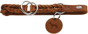 HUNTER Нашийник для дрессури SOLID EDUCATION, колір: коньяк, міцне шкіряне плетиво, з кільцем-обмежувачем, Made in Germany, розмір: M-L