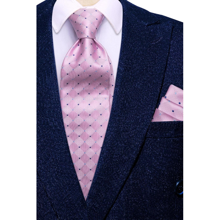 Чоловіча краватка Hi-Tie чорно-рожевого кольору з візерунком пає, смужки, крапки. Комплект з краватки та нагрудного хустинки. Ідеально для вечірок, весіль, офіційних заходів та бізнесу.