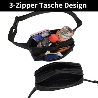 Чоловіча/жіноча поясна сумка на пояс, унісекс, чорна, з регульованим реміннем, 30 см, для подорожей, прогулянок з собакою, туризму