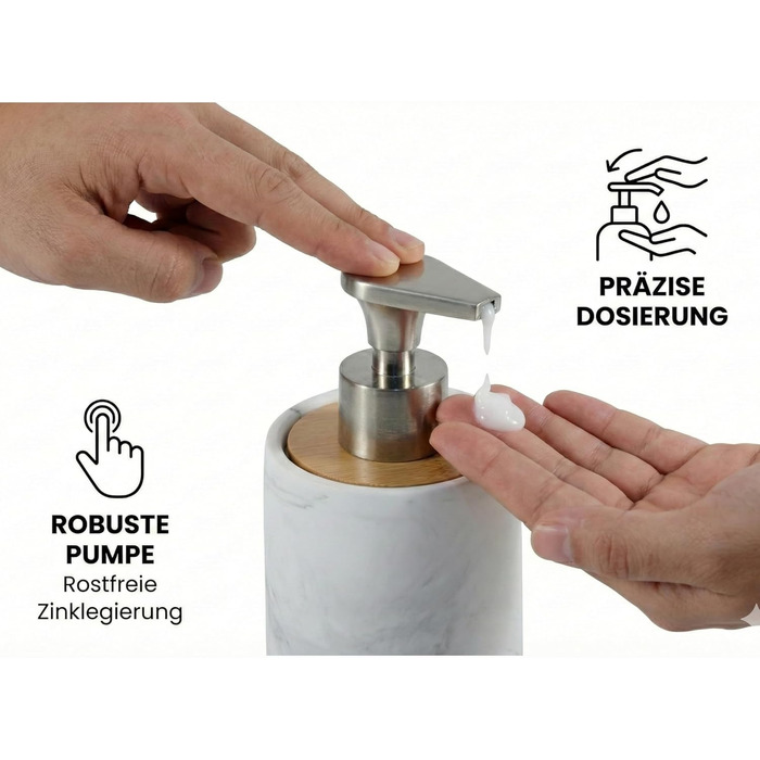 Набір для ванної кімнати 4 предмети з піддоном - мильничка, дозатор для мила (цинковий сплав), стакан для зубних щіток, поличка - мармуровий дизайн, бамбук - сучасний органайзер (Набір 3 Marble)