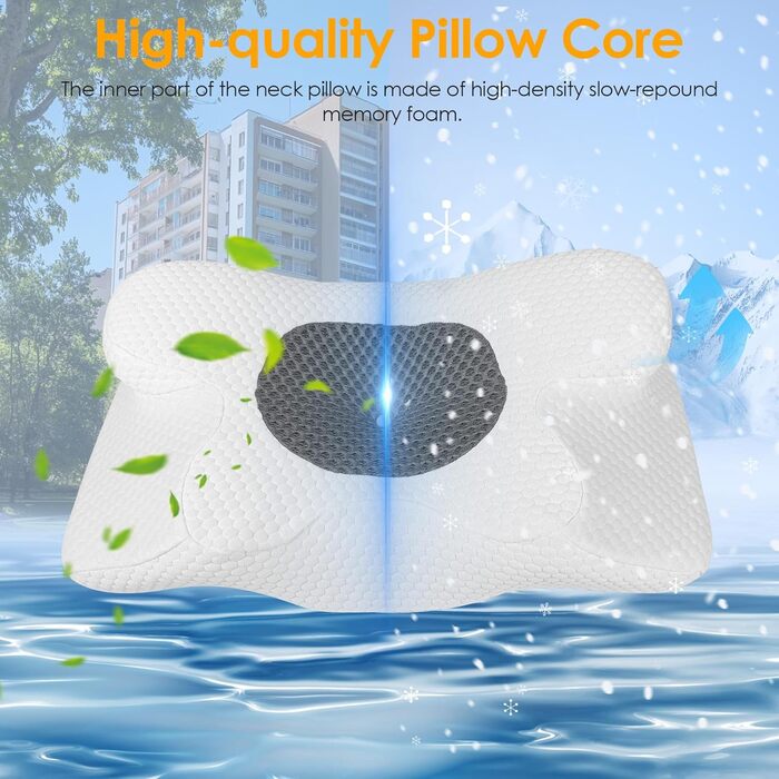 Ортопедична подушка Gaethra з Memory Foam для шиї, регульована висота, 63 x 34 x 9/12 см, білий