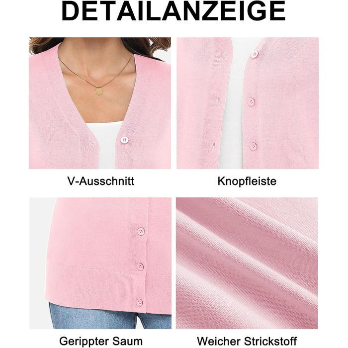 Жіноча легка в'язана жилетка з довгим рукавом, в'язаний пуловер з V-подібним вирізом, вінтажна класична жилетка на ґудзиках (S, Рожевий)