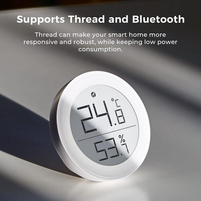 Qingping Thermometer Hygrometer Sensor works with HomeKit (iOS only) via Thread or Bluetooth, wireless indoor temperature and humidity monitor with E-Ink display