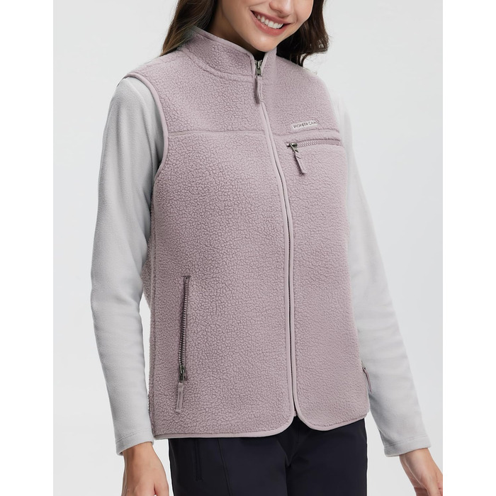 Тепла флісова жилетка Pioneer Camp для жінок – м'яка жилетка з плюшевої тканини з коміром-стійкою та блискавкою для осені, походів, катання на лижах, світло-фіолетовий, розмір S