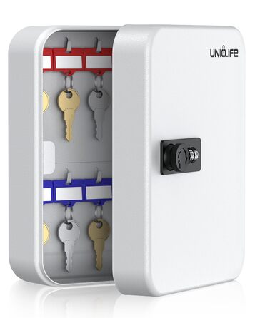 Шкафчик для ключів Uniclife на 60 позицій з комбінацією та ключовим замком, цифровий, з регульованими полицями (20 ключів, білий)