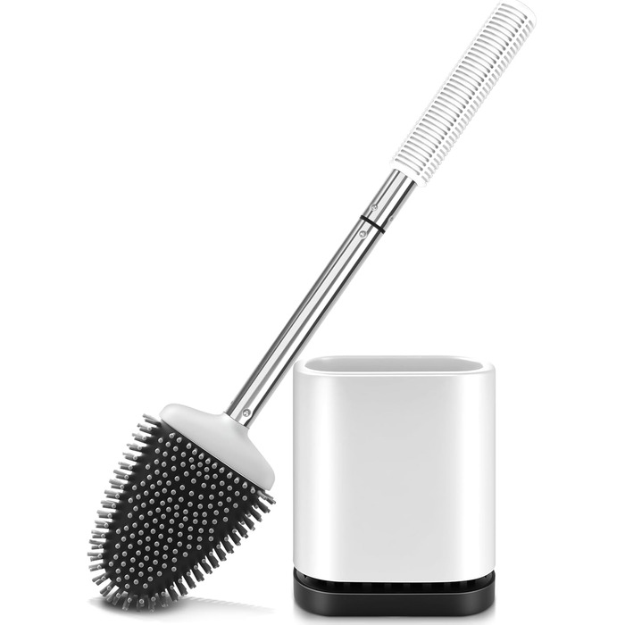 Набір для туалету: щітка для унітазу з тримачем, нержавіюча сталь та силікон, настінний кріплення, чорний колір (Weiß B)