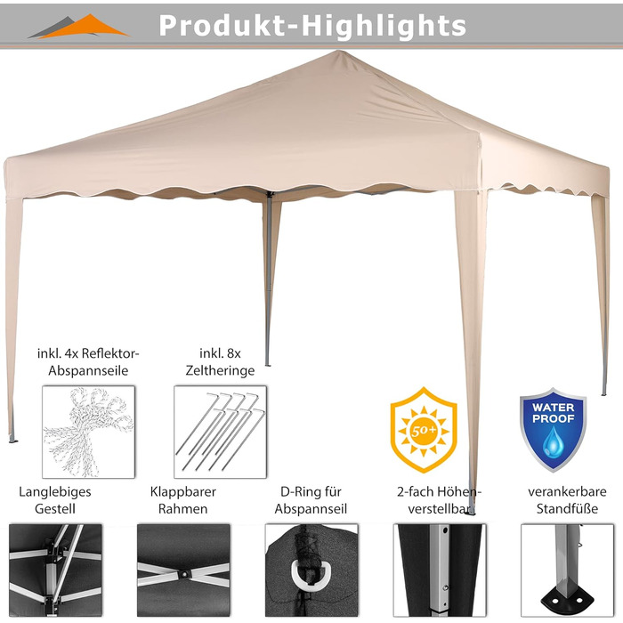INSTENT Pavilion 3 x 3 m Basic, waterproof, UV protection 50+, (Champagne)