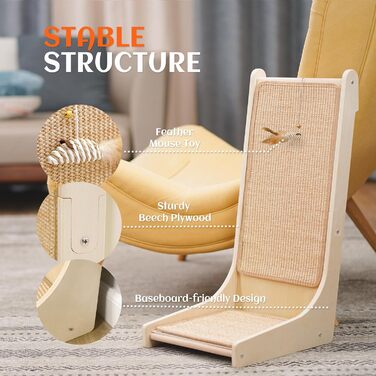 PETKARAY Драбина-крізь-крізь для котів, L-подібна, 68 см, сиза, з котячою м'ятою та іграшкою мишкою