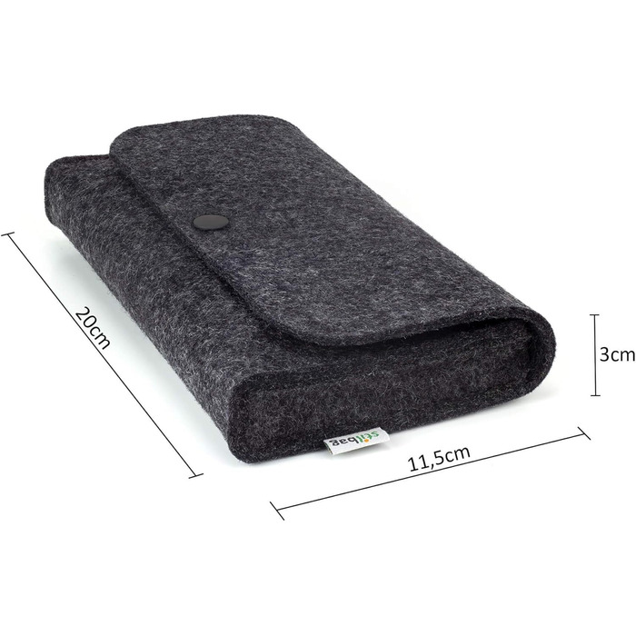 Wool felt bag for electronics accessories, anthracite, anthracite button