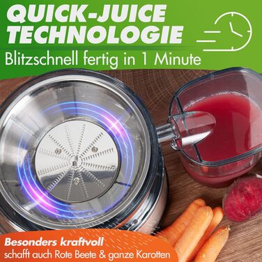 Центрифужна соковижималка Nutrilovers QUICK-JUICER MAX для овочів та фруктів, 800 Вт, XXL завантажувач, сталевий фільтр, зовнішній контейнер для м'якоті, BPA-free, з пляшкою та книгою рецептів