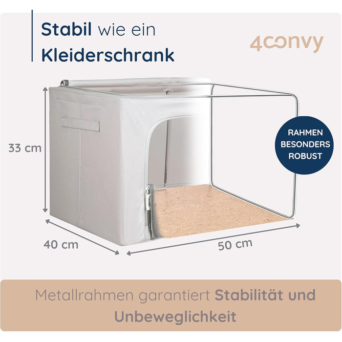 Collapsible Storage Box for Clothes with Zipper, Metal Frame - [2024 IMPROVED MATERIAL] Duvet Storage Bag – Sturdy Clothing Storage Box (Gray, 3x66L)